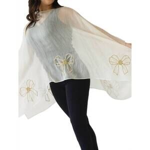 NEW RANDI & WILL COLLECTION women's bow embroidered poncho in gold